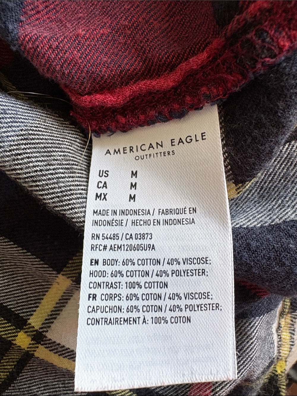 American Eagle Outfitters Cropped Red Plaid Hooded Utility Shirt with Gray Hood - Picture 4 of 4